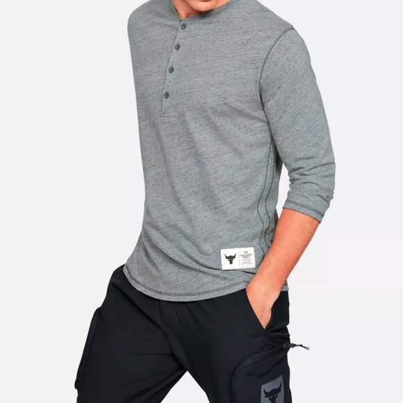 Under Armour Men's UA X Project Rock ¾ Sleeve Henley 1346095-012 Gray/White Sz S - Picture 3 of 6